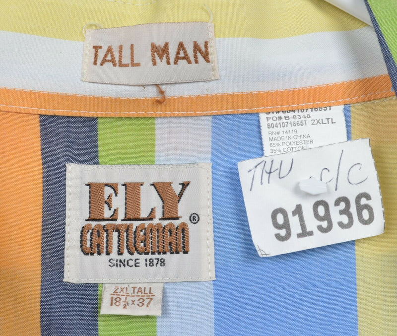 Ely Cattleman Men's 2XLT Pearl Snap Multi-Color Striped Western Rockabilly Shirt