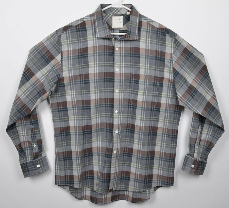 Billy Reid Men's 2XL Standard Cut Gray Plaid Spread Collar Button-Front Shirt