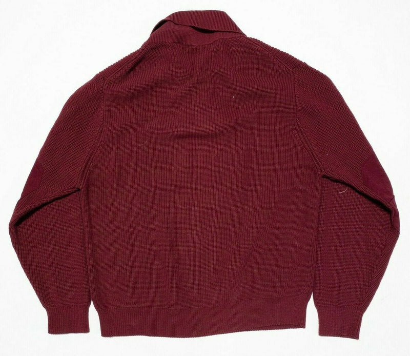 Orvis WWII Mechanic Sweater Shawl Collar Red Military Elbow Patches Men's XL