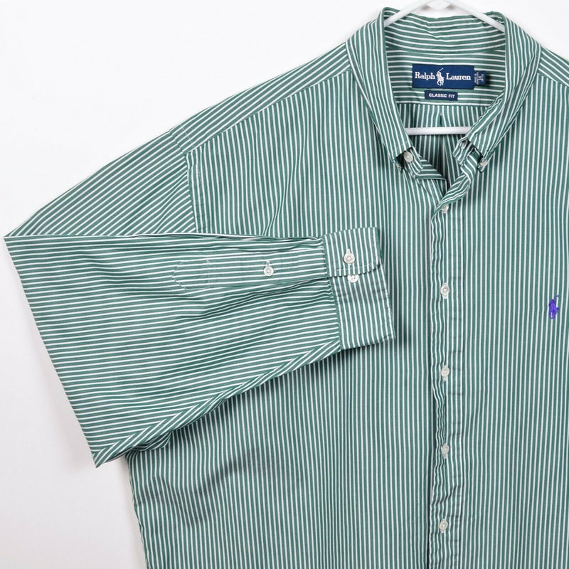 Polo Ralph Lauren Men's 18 (2XL) Classic Fit Green Striped Button-Down Shirt