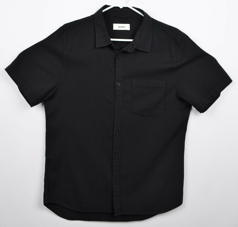 Buck Mason Men's Sz Large Solid Black Cotton Rayon Blend Button-Front Shirt