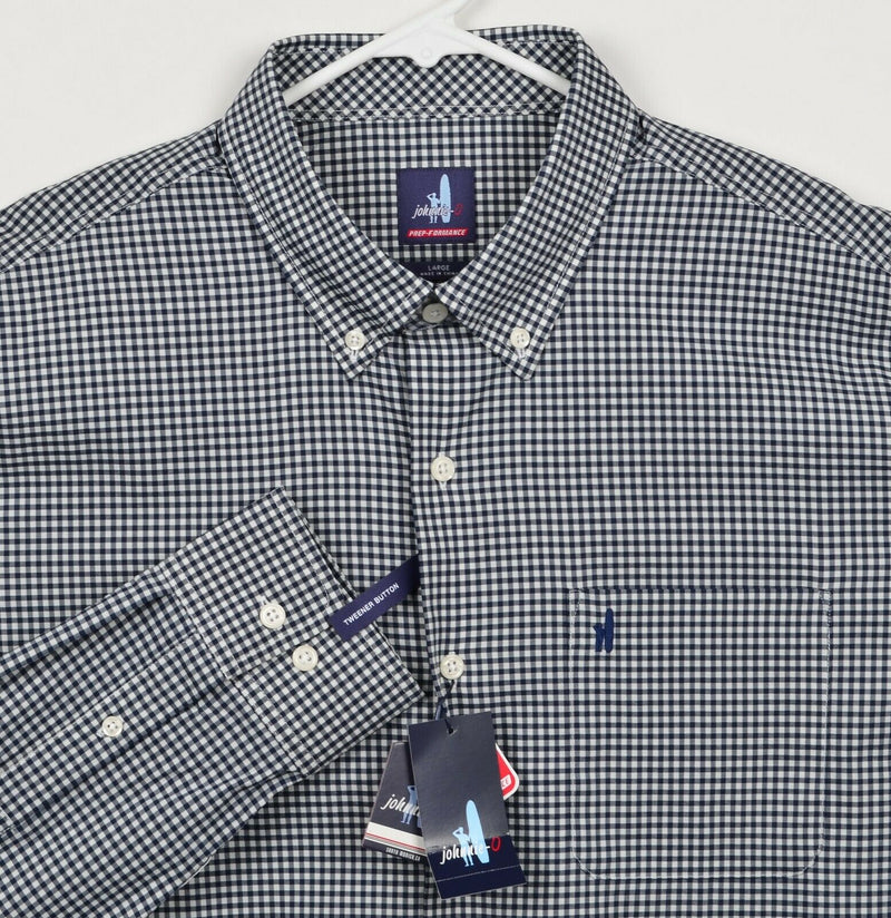 Johnnie-O Prep-Formance Men's Large Navy Blue Shepherd Check Button-Down Shirt