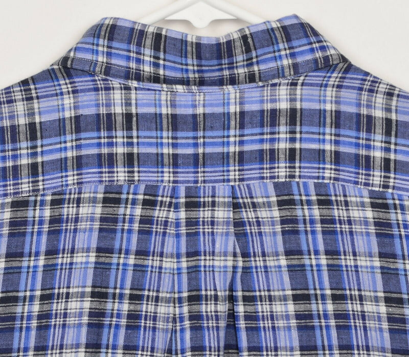 Polo Ralph Lauren Men's Sz XL 100% Linen Blue Plaid Button-Down Shirt