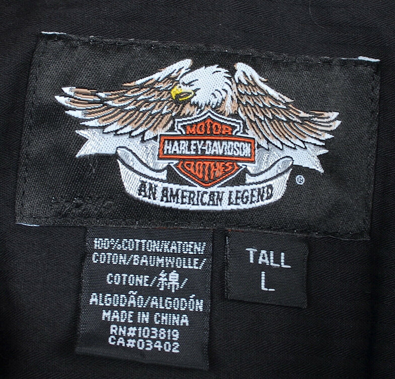 Harley-Davidson Men's Large Tall Solid Black Garage Mechanic Biker Shirt