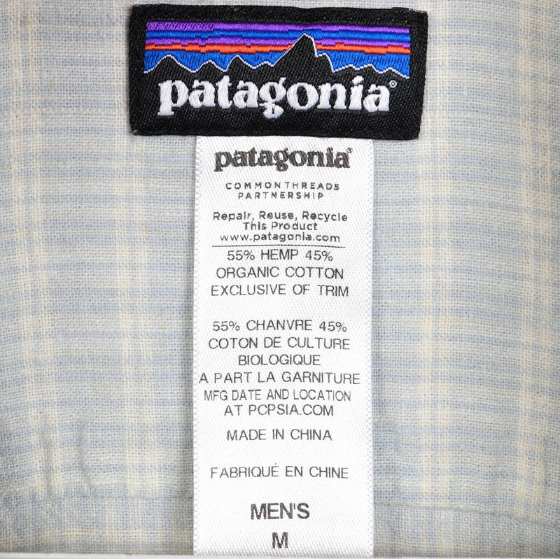 Patagonia Men's Medium Hemp Blend Light Blue Plaid Button-Front Migration Shirt