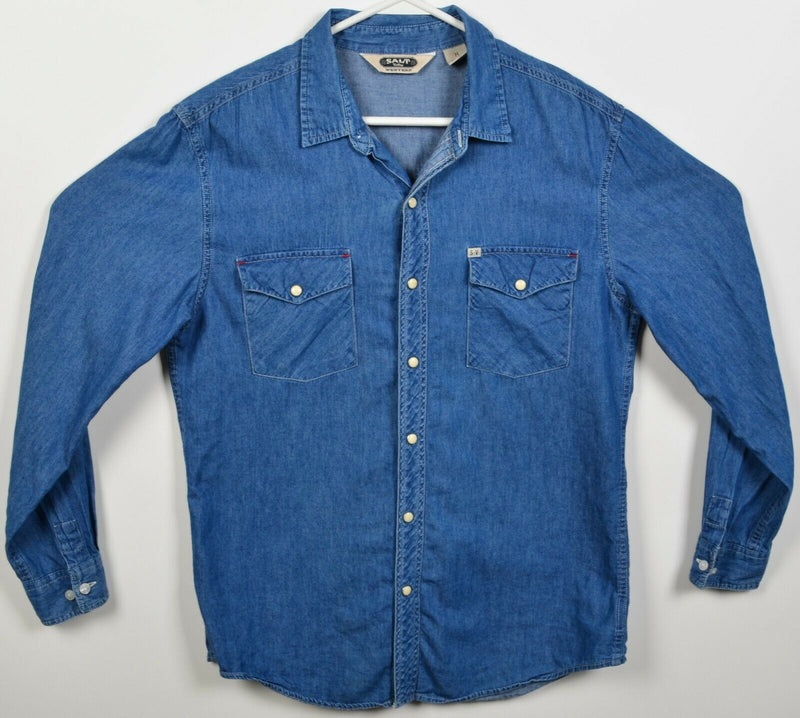 Salt Valley Western Men's Medium Pearl Snap Denim Blue Rockabilly Shirt