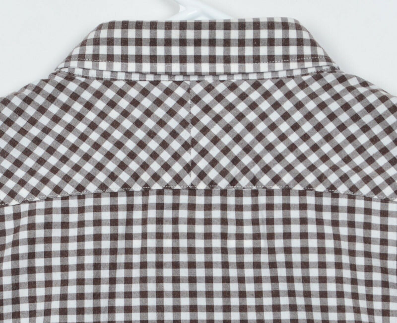 Billy Reid Men's Large Standard Cut Brown Gingham Check Plaid Long Sleeve Shirt