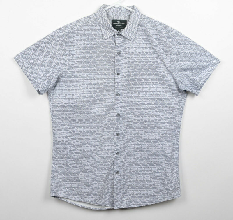 Rodd & Gunn Men's Sz Medium Sports Fit Geometric Blue White Button-Front Shirt