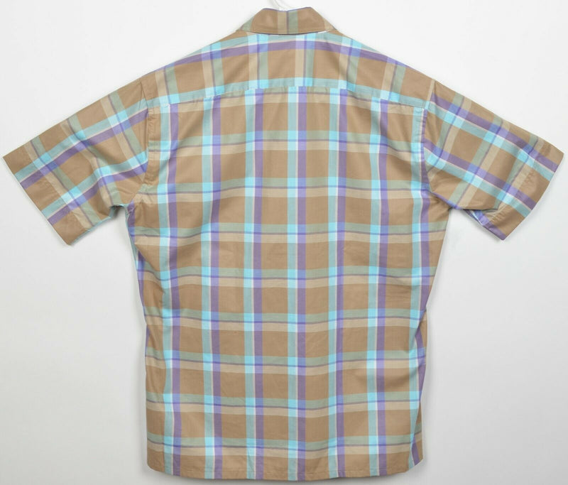 Vintage 80s Christian Dior Chemise Men's Medium Brown Purple Aqua Plaid Shirt