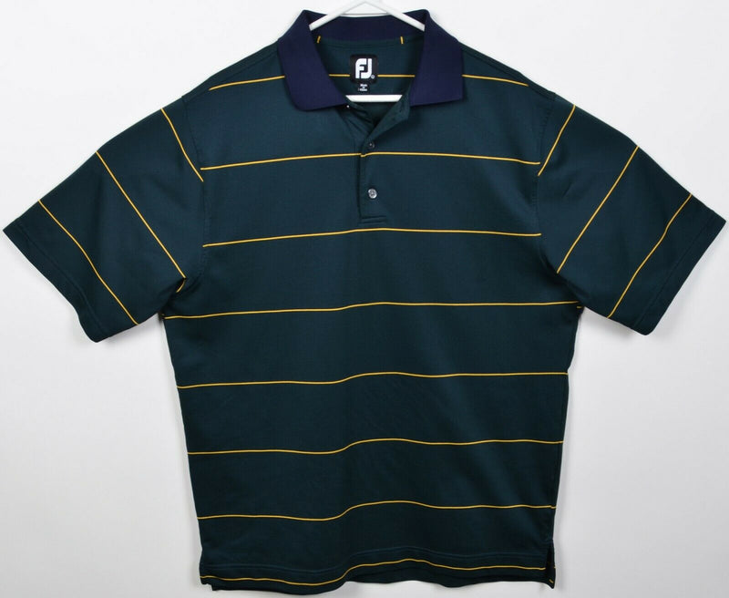 FootJoy Men's Large Dark Green Striped FJ Golf Wicking Performance Polo Shirt