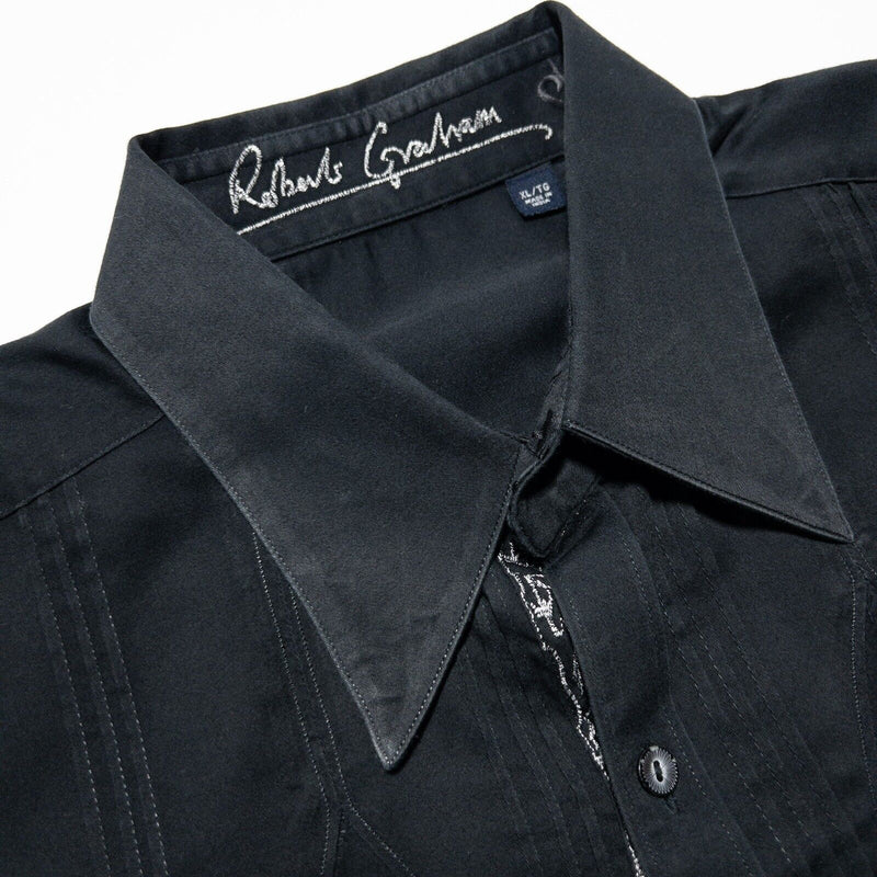 Robert Graham XL Shirt Flip Cuff Men's Embroidered Black Ruffle Long Sleeve