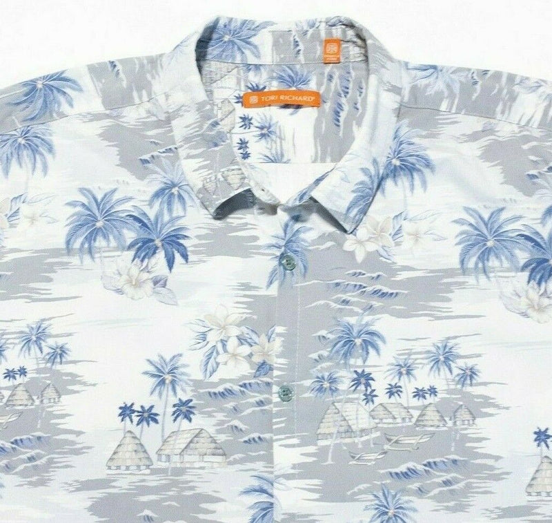 Tori Richard Hawaiian Shirt XL Men's Floral Gray Blue Aloha Cotton Spandex Blend