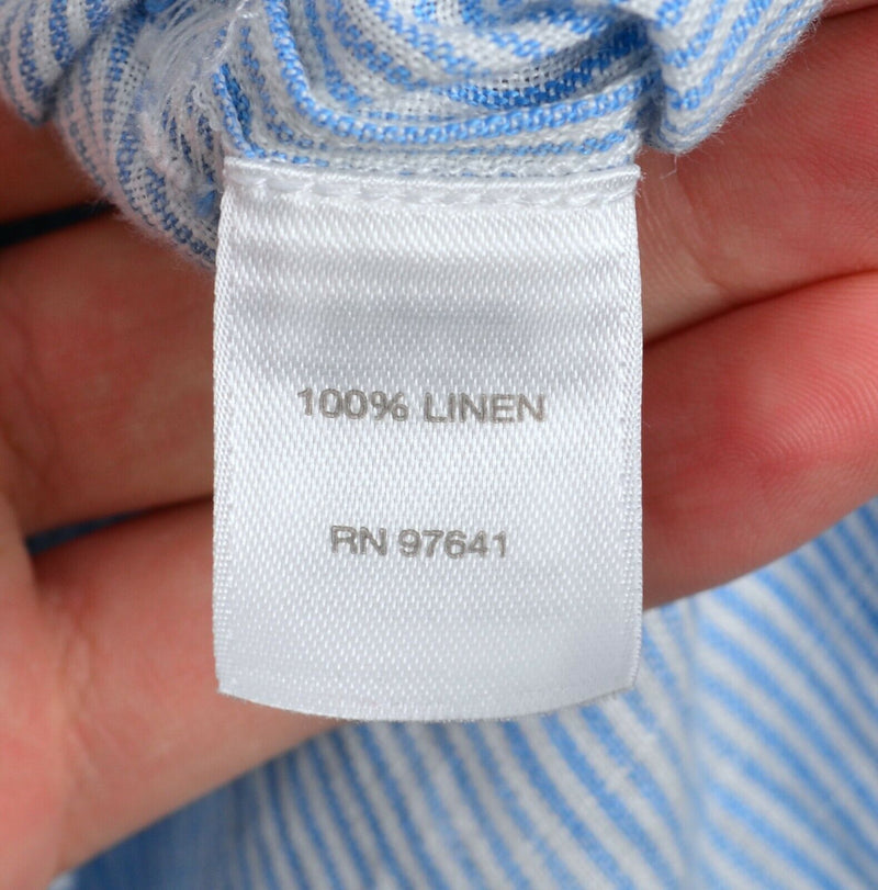 J. Jill Women's Medium Love Linen Blue Pinstripe Tunic Half Button-Front Shirt