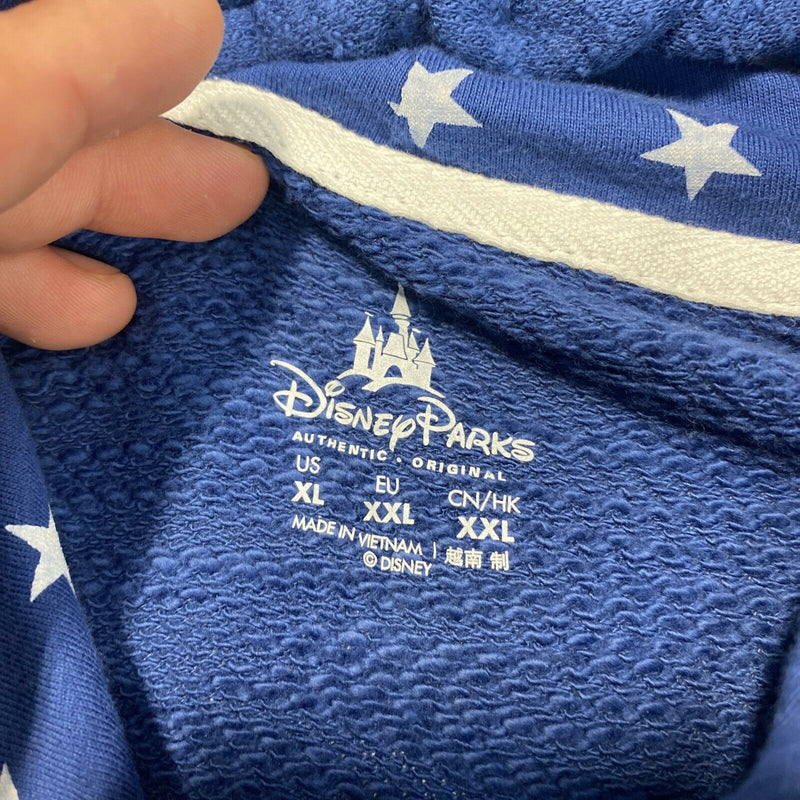 Disney Parks Adult XL Mickey Mouse USA Flag Patriotic Blue Full Zip Hoodie