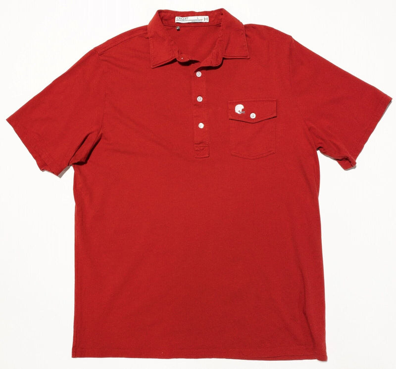 Criquet Polo Shirt Large Men's Football Helmet Logo Solid Red Short Sleeve