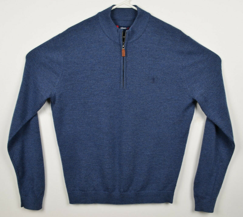 Johnnie-O Men's Medium 100% Merino Wool Blue Preppy 1/4 Zip Pullover Sweater