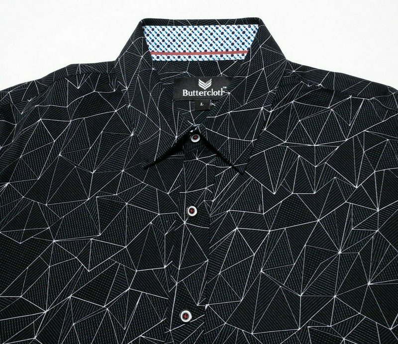 Buttercloth Flip Cuff Shirt Black Geometric Constellation Luxury Men's Large