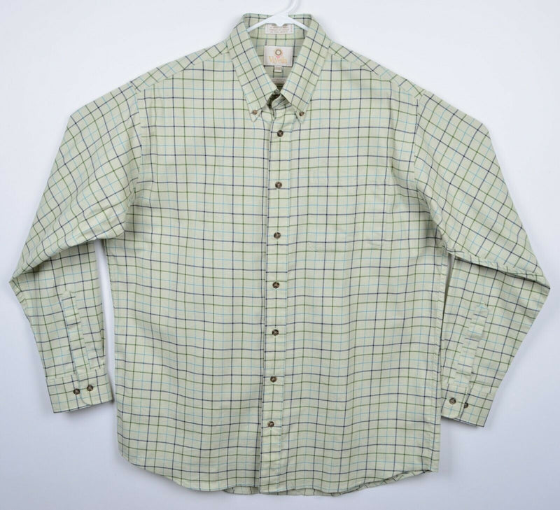 Viyella Men's Large Cotton Wool Blend Light Green Plaid Button Flannel Shirt