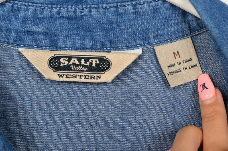 Salt Valley Western Men's Medium Pearl Snap Denim Blue Rockabilly Shirt