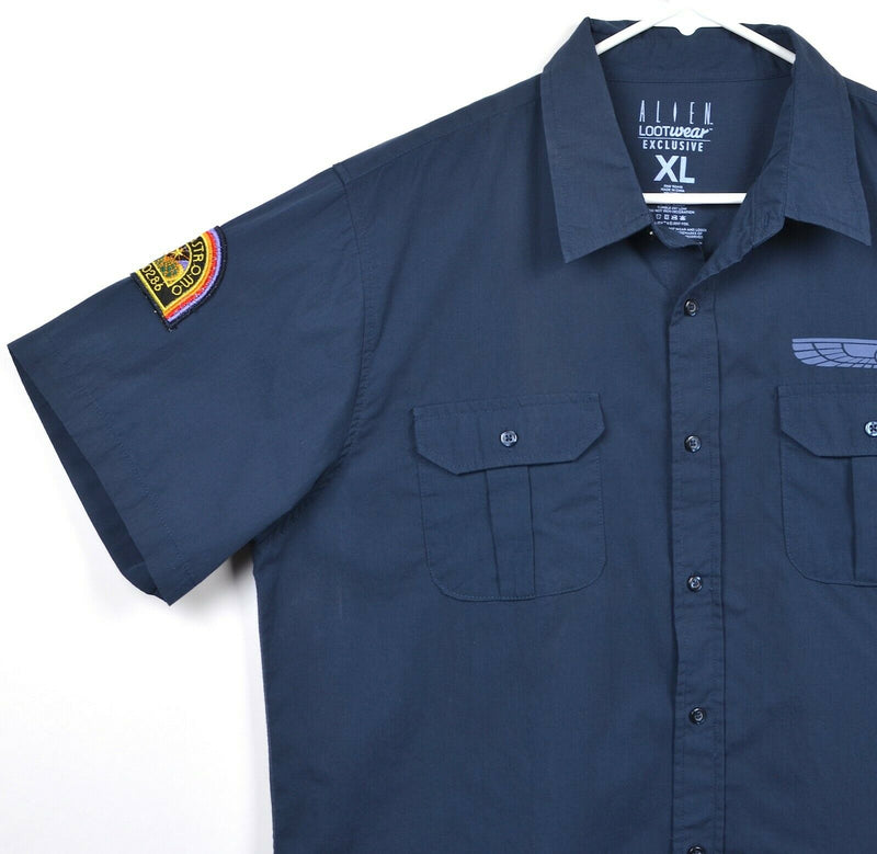 Alien Lootwear Men's Sz XL USCSS Nostromo Navy Blue Button-Front Shirt