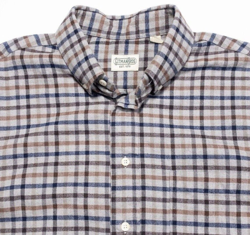 Gitman Bros. Vintage Flannel Shirt Large Men's Gray Blue Plaid Check Button-Down