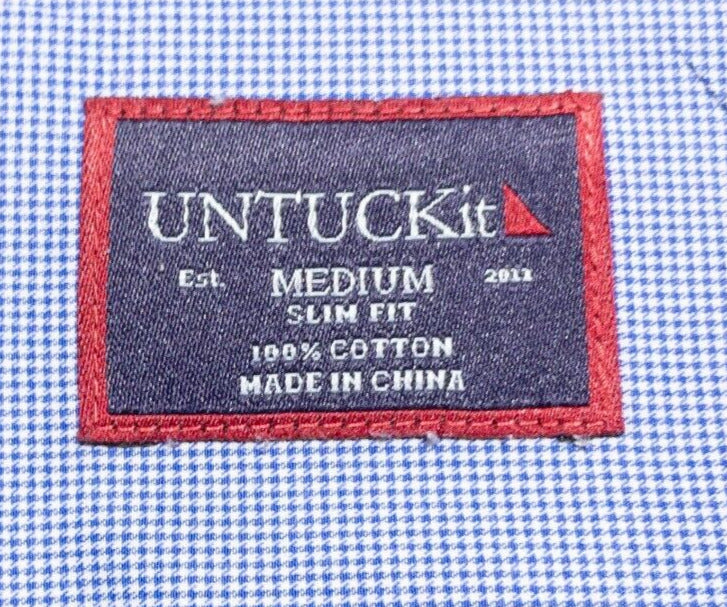 UNTUCKit Shirt Men's Medium Slim Houndstooth Plaid Blue Long Sleeve Button-Down