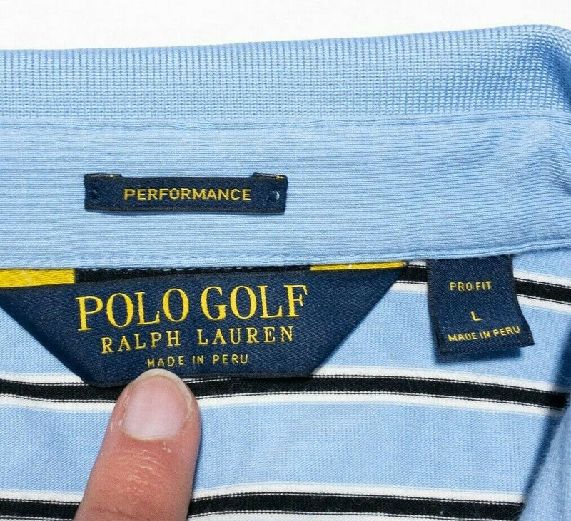 Polo Golf Ralph Lauren Large Men's Performance Pro Fit Polo Blue Stripe Big Pony