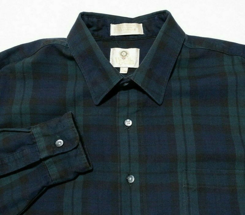 Viyella Cotton Wool Blend Flannel Shirt Navy Blue Green Plaid Canada Men's XL