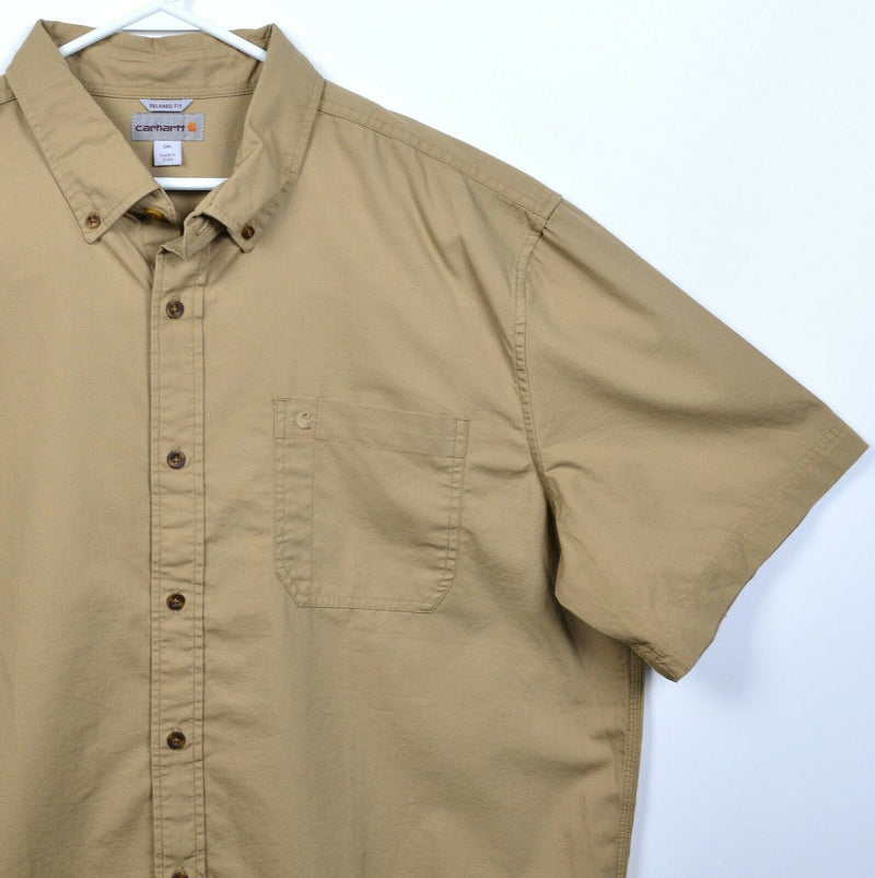 Carhartt Men's 2XL Relaxed Fit Solid Brown Essential Button-Down Work Shirt