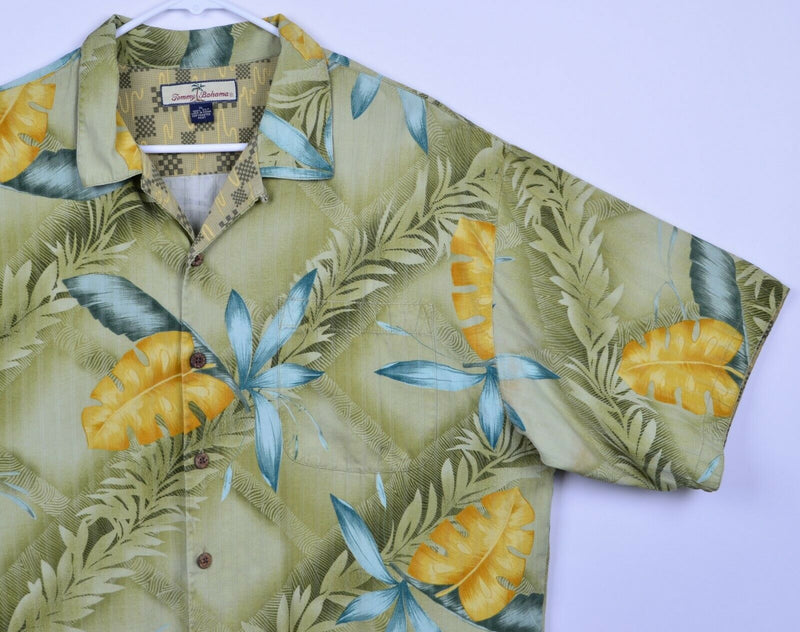 Tommy Bahama Men's Sz XL 100% Silk Floral Green Hawaiian Aloha Camp Shirt