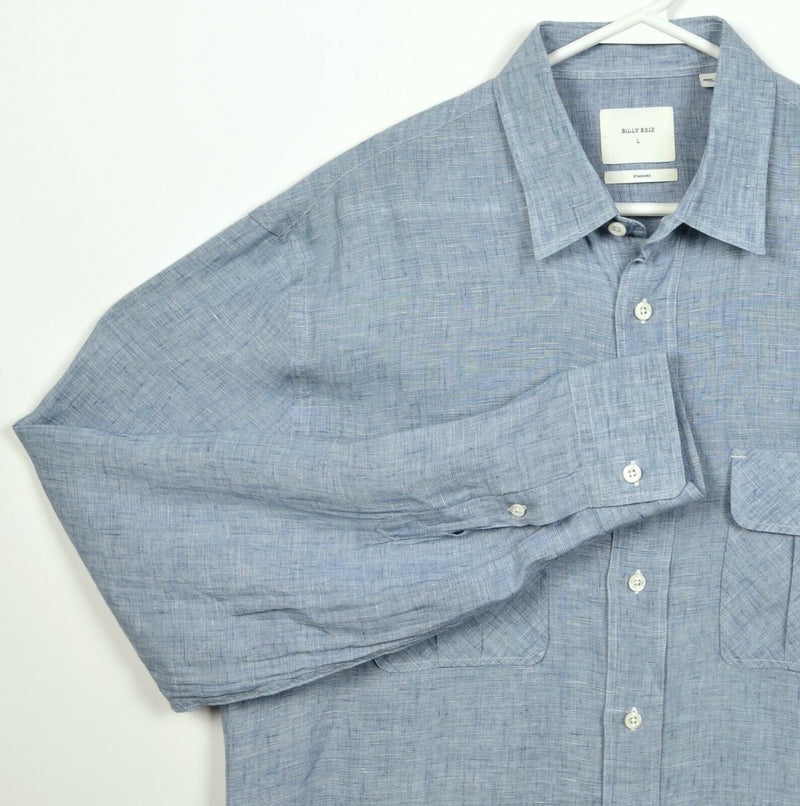 Billy Reid Men's Large Standard 100% Linen Blue Made in Italy Button-Front Shirt