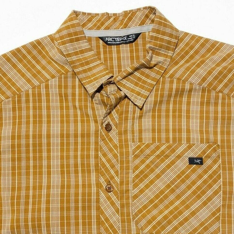 Arc'teryx Peakline Shirt Small Men's Harvest Yellow Plaid Short Sleeve Hiking