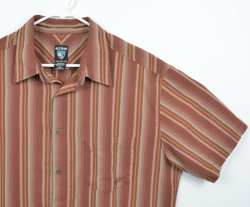 Kuhl Men's Sz XL Seersucker Brown Striped Hiking Outdoors Button-Front Shirt