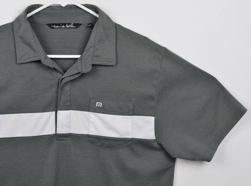 Travis Mathew Men's Sz Large Gray White Striped Golf Pocket Polo Shirt