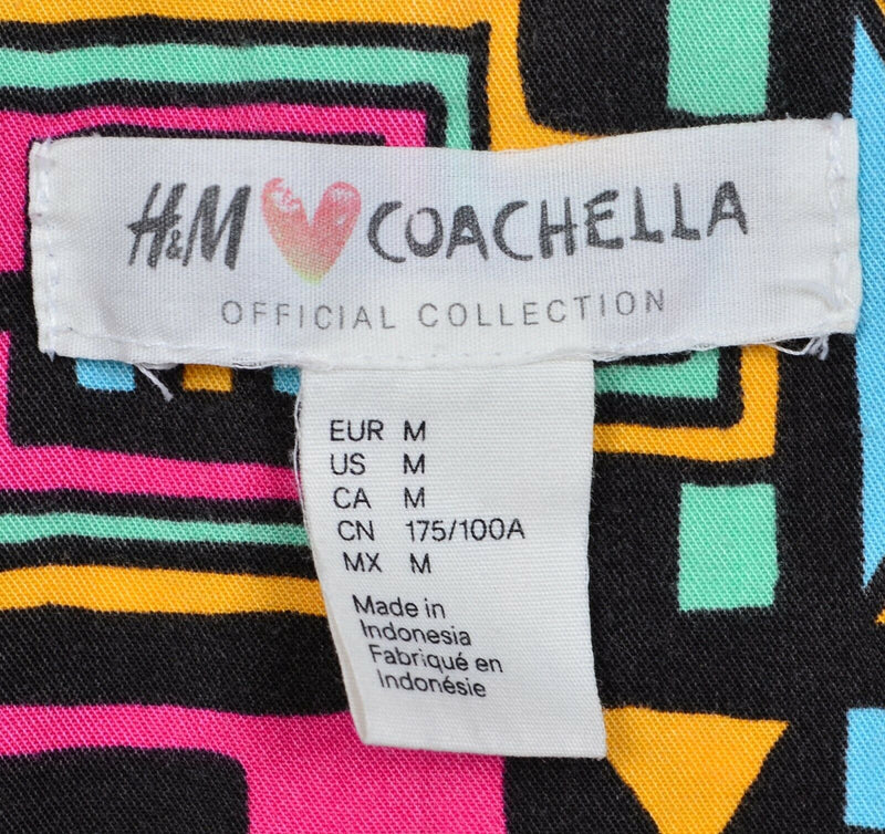 H&M Coachella Men's Medium Aztec Geometric Colorful Pink Blue Button-Front Shirt