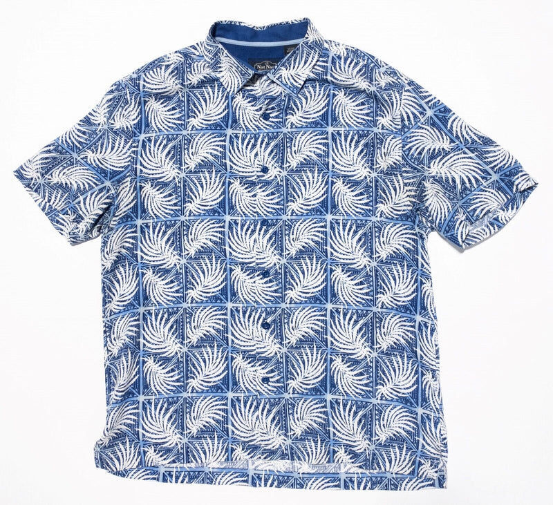 Nat Nast Silk Shirt Medium Men's Hawaiian Floral Palm Blue White Luxury Original