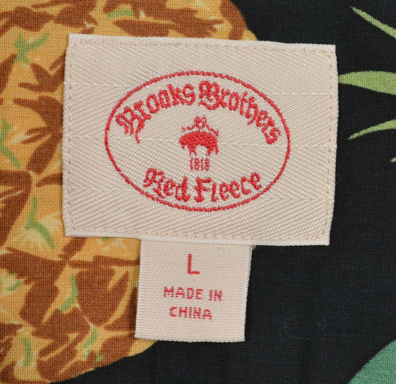 Brooks Brothers Men Large Floral Red Black Pineapple Hawaiian Button-Down Shirt