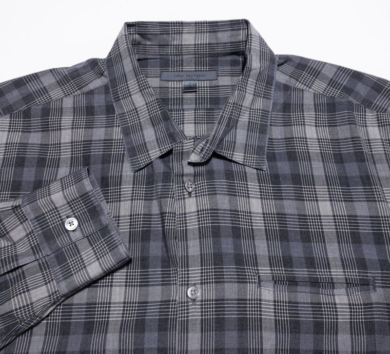John Varvatos Collection Shirt Men's Large Long Sleeve Gray Plaid Button-Front