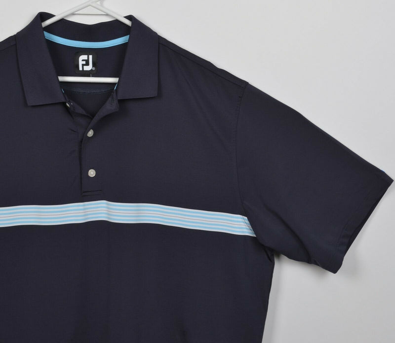 FootJoy Men's XL Navy Blue Striped Wicking FJ Golf Performance Polo Shirt