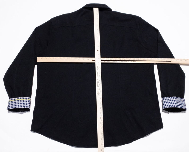 Butter Cloth Shirt Men's 2XL Flip Cuff Check Button-Up Solid Black Stretch