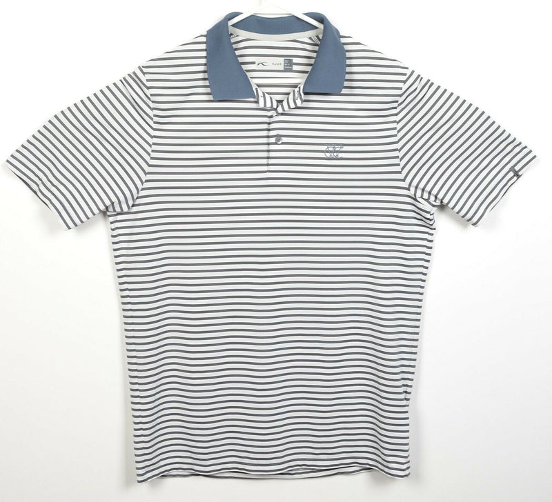 KJUS Men's Small/48 Comfort Fit White Gray Luis Stripe Wicking Golf Polo Shirt