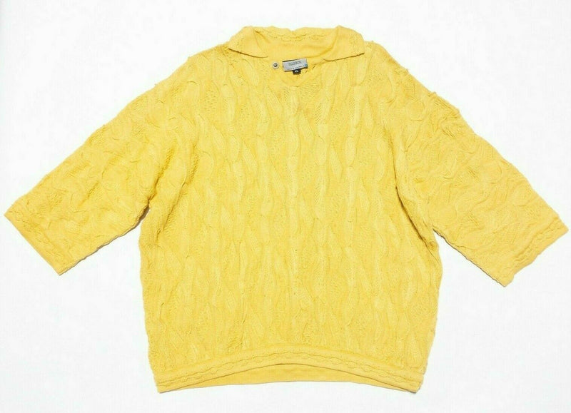 COOGI Basics Sweater Textured 3D Knit Short Sleeve Yellow Vintage 90s Men's XL