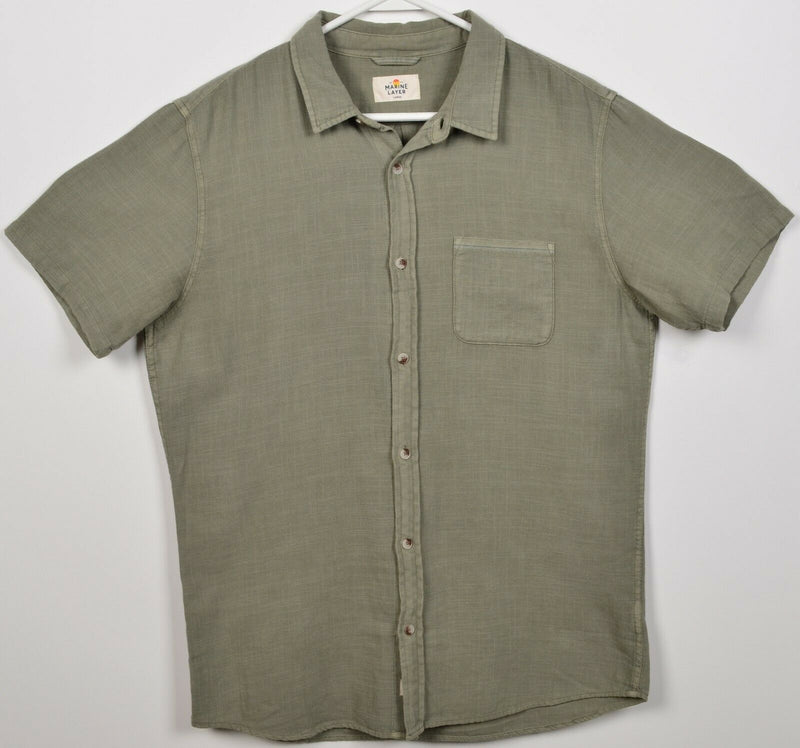 Marine Layer Men's Large Faded Green Pocket Short Sleeve Button-Front Shirt