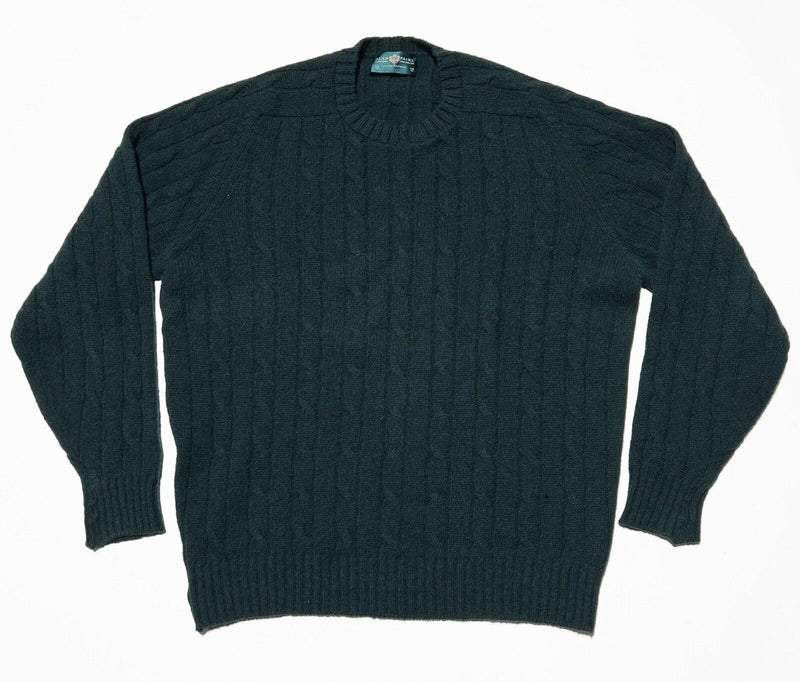 Alan Paine 44 Wool Sweater Cable-Knit Great Britain Vintage Dark Green Pullover