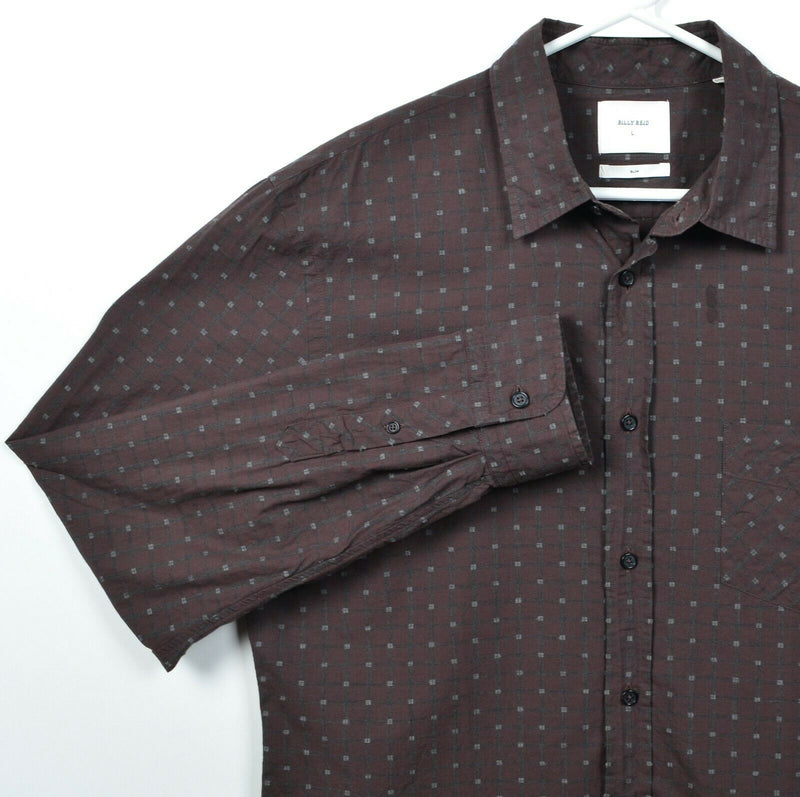 Billy Reid Men's Large Slim Burgundy Purple Gray Plaid Button-Front Shirt