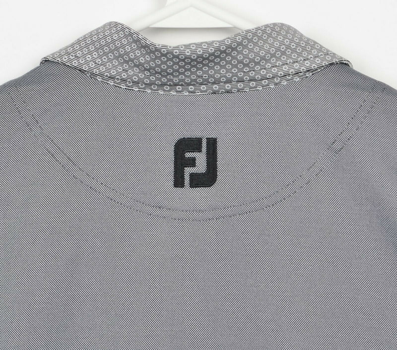 FootJoy Men's Medium Athletic Fit Black/White Birdseye Jacquard Golf Polo Shirt