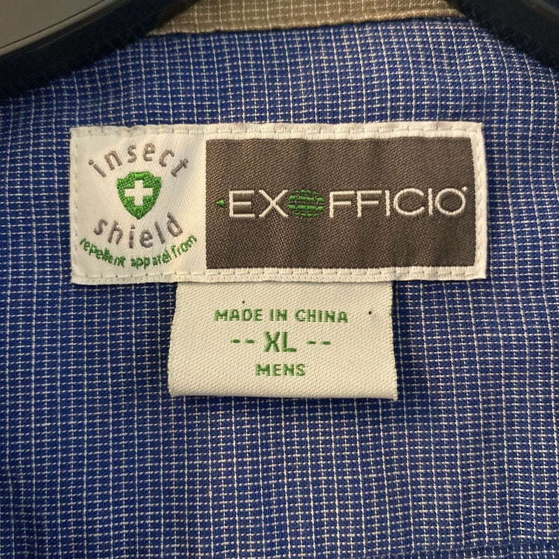 ExOfficio Insect Shield Men's XL Blue Hiking Fishing Outdoor Button-Front Shirt
