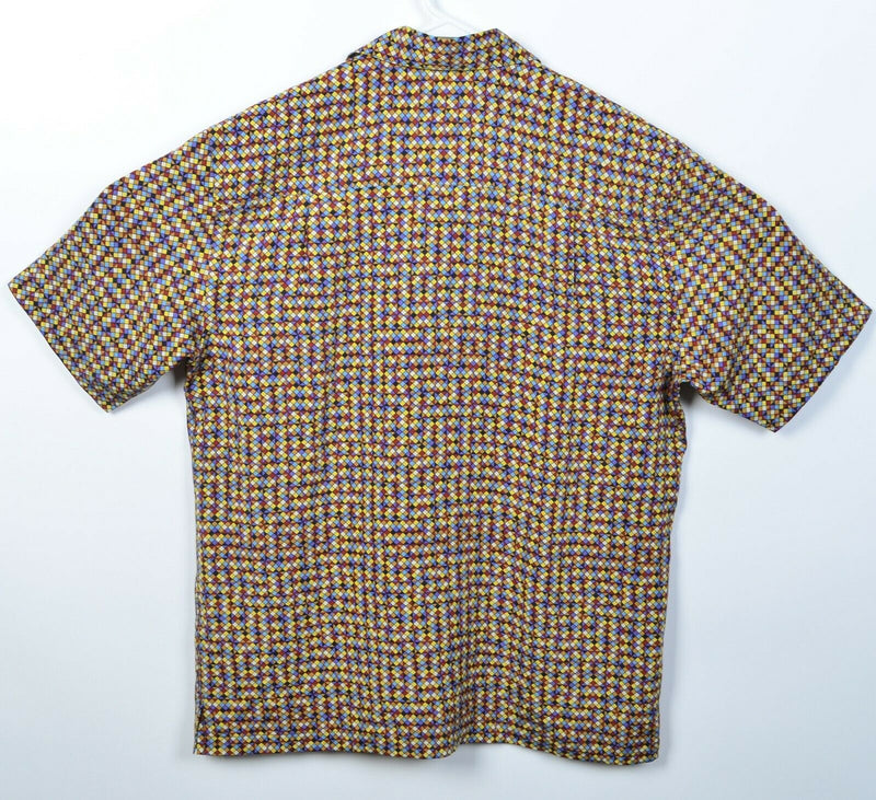 Jhane Barnes Men's Medium 100% Silk Colorful Geometric Check Party Disco Shirt