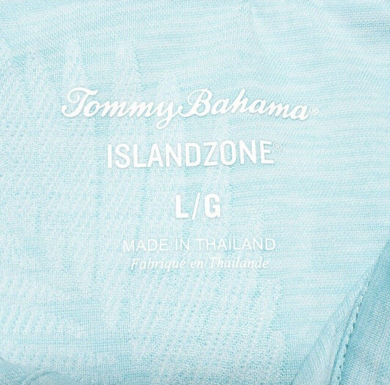 Tommy Bahama Island Zone Polo Large Men's Shirt Light Blue Floral Palm Stretch