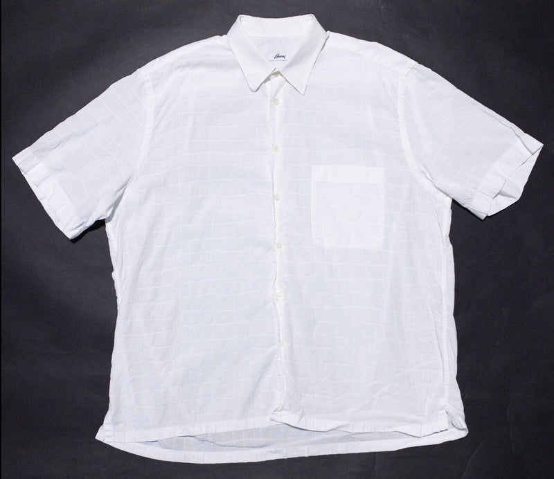 Brioni Shirt Men's XL Solid White Lyocell Cotton Stretch Button-Up Italy